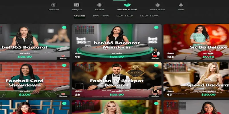 Danh sách một số thể loại game Casino bet365 hot mà bạn không nên bỏ lỡ