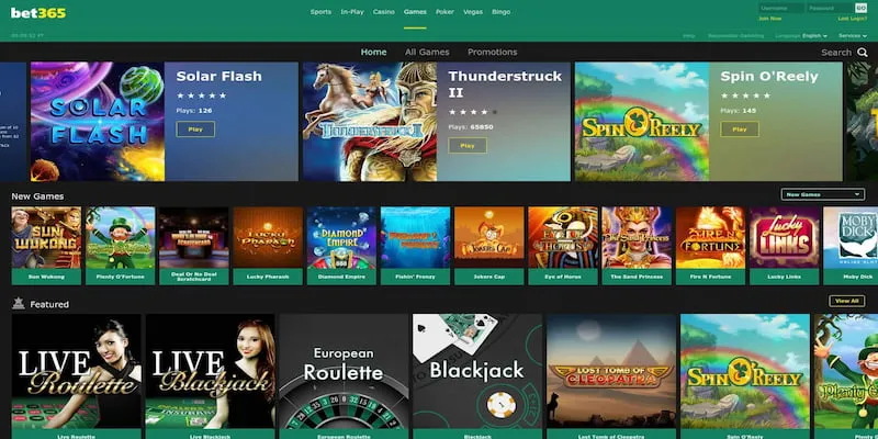 Giao diện hiện đại giúp sảnh Casino của Bet365 được nhiều người ưa chuộng