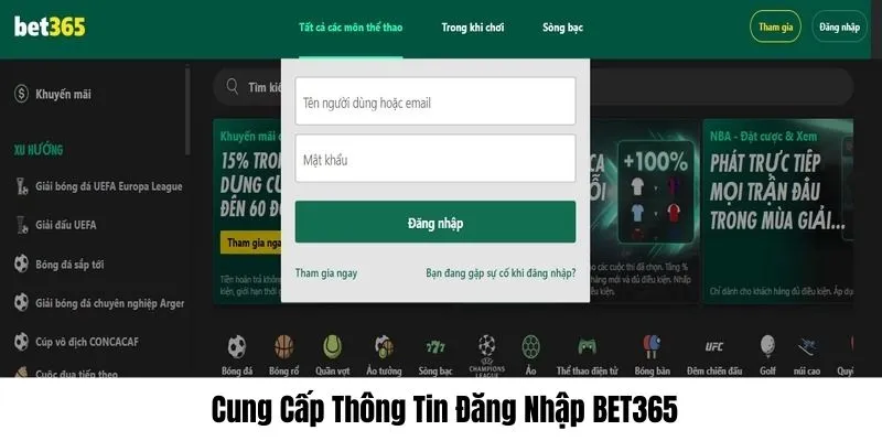 Bạn đăng nhập Bet365 đúng thông tin đã đăng ký