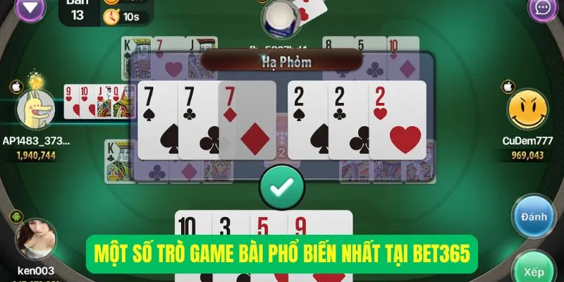 Một số trò game bài phổ biến nhất tại Bet365