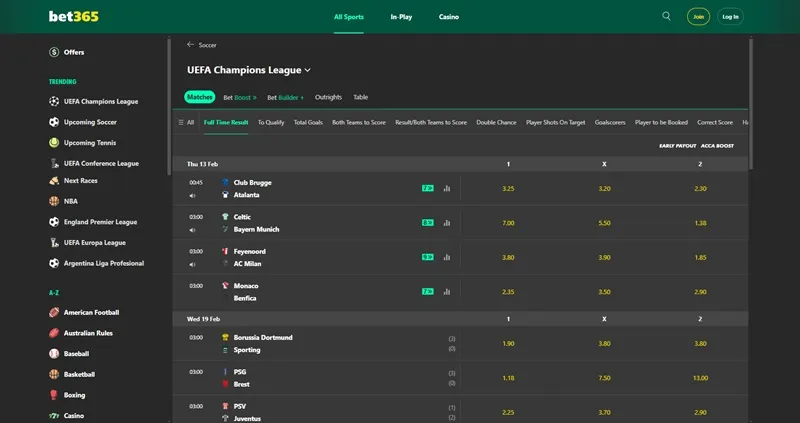 Giao diện của bet365 rất dễ sử dụng